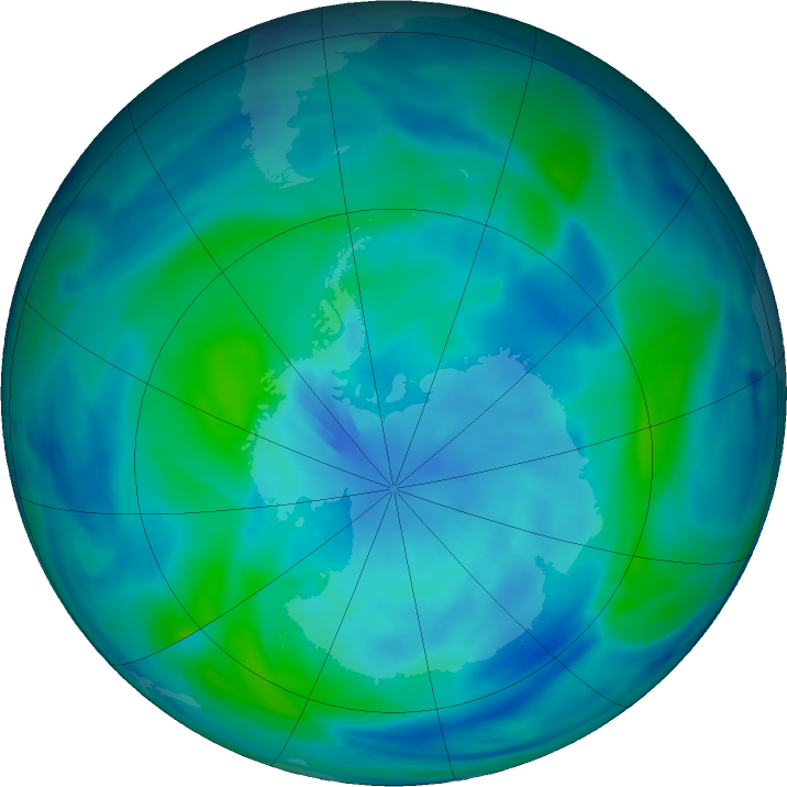 Antarctic ozone map for 25 March 2023